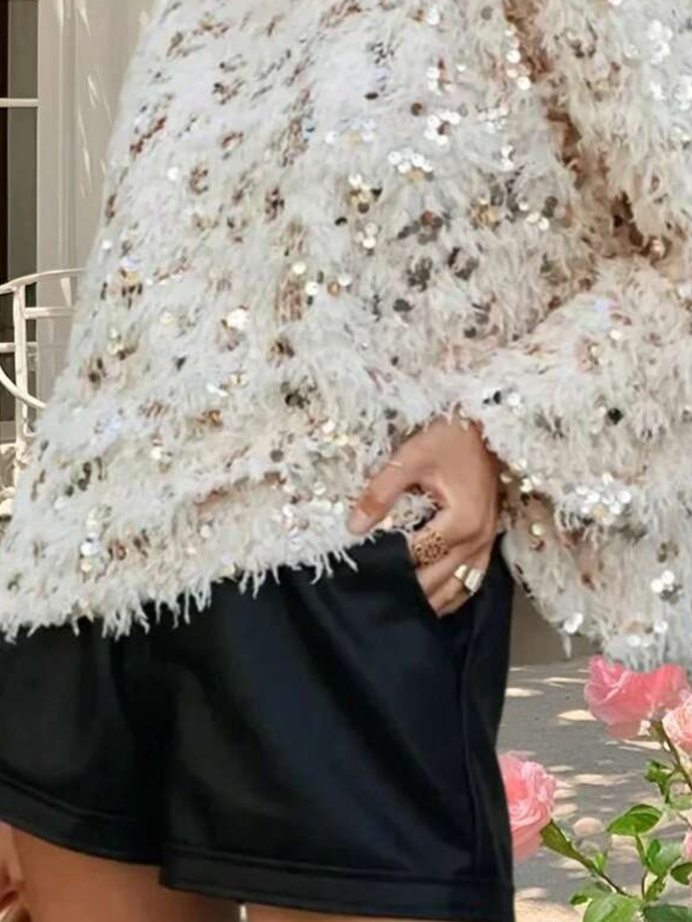 Gibson Latimer Ivory Sequin Fuzzy Sweater